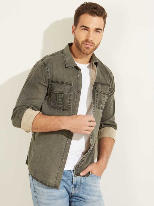 Beige Multicolor Men's Guess Dusty Twill Washed Milton Shirts Australia Sale | 508MZURXL