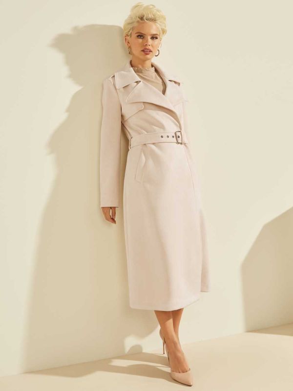 Beige Women's Guess Baraa Longline Trench Coats Australia Sale | 273AEGQBZ