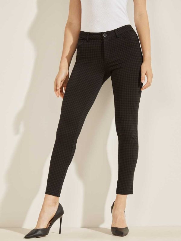 Black Grey Women's Guess Curve X Houndstooth Ponte Pants Australia Sale | 741GCSHEI