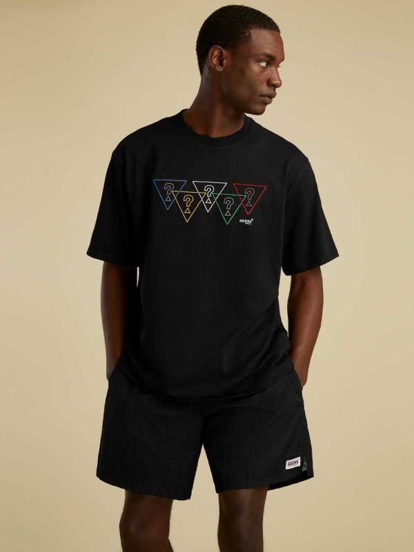 Black Men's Guess Summer Games Logo T-shirt Australia Sale | 078PZJHBQ
