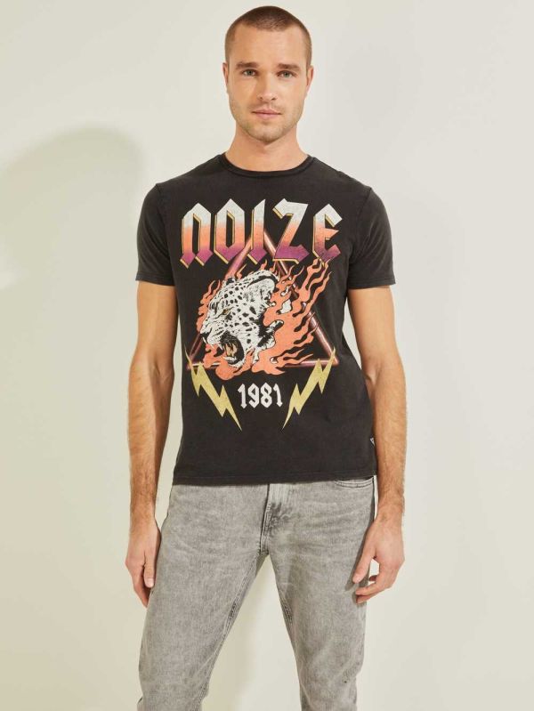 Black Multicolor Men's Guess Noize T-shirt Australia Sale | 163BTLNQR