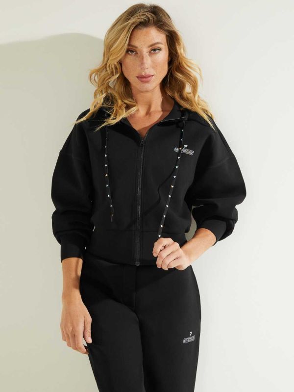 Black Women's Guess Eco Caren Scuba Zip-Up Hoodie Australia Sale | 074FTWCIZ