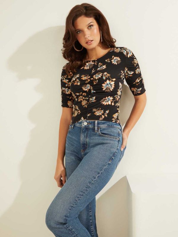 Black Women's Guess Eco Kerri Ruched Top Tops Australia Sale | 215CPJWRG
