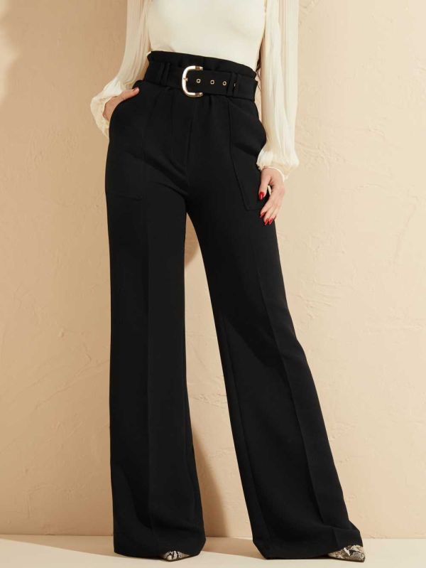 Black Women's Guess Wixson Wide Leg Pants Australia Sale | 108MGOUBL