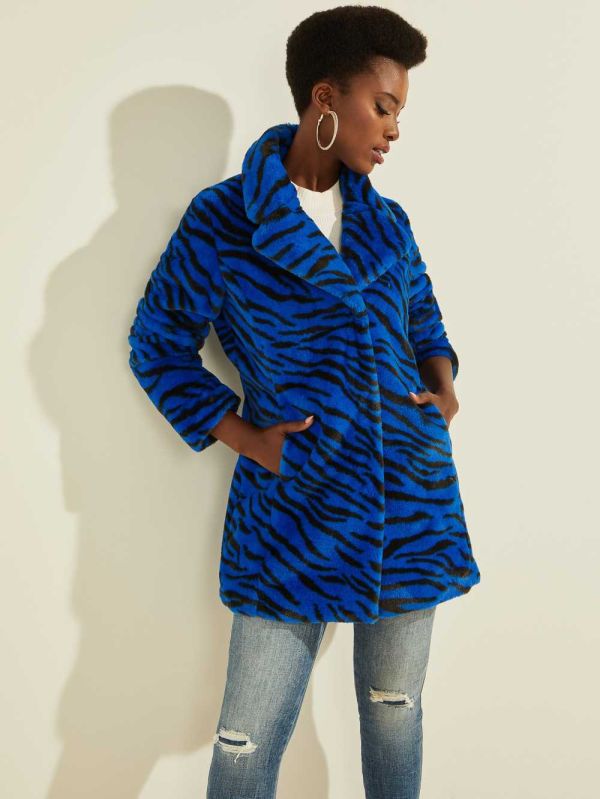 Blue Black Women's Guess Federica Faux-Fur Coats Australia Sale | 831IOGYLQ