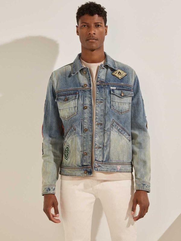 Blue Men's Guess Dillon Heritage Denim Jackets Australia Sale | 738IKAMZJ