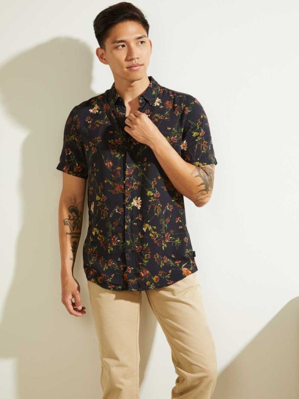 Blue Men's Guess Eco Mystic Floral Shirts Australia Sale | 176HTMRSN