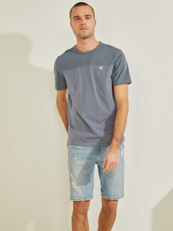 Blue Men's Guess Larrie Color-Block T-shirt Australia Sale | 984FOPNYE