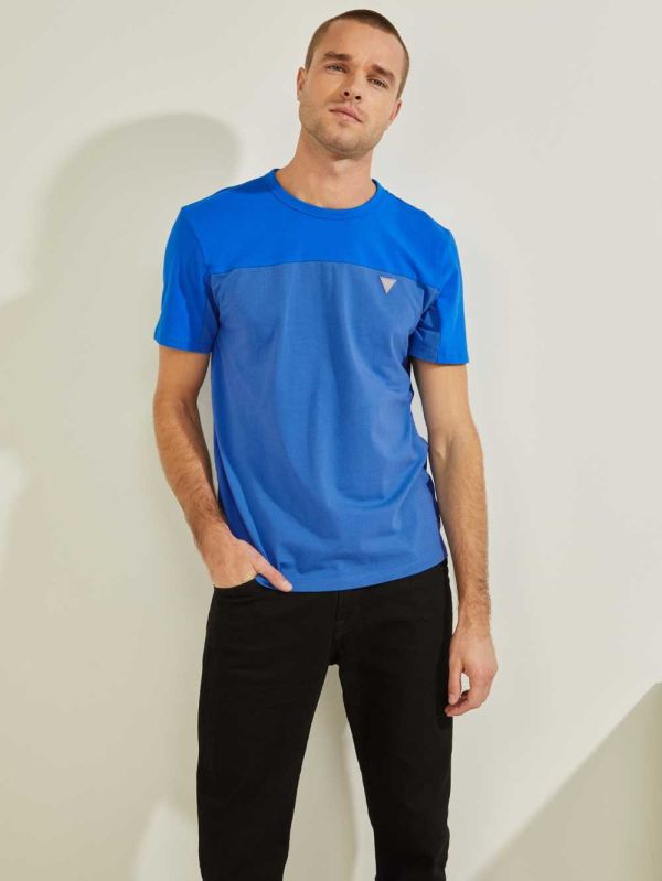 Blue Men's Guess Larrie Color-Block T-shirt Australia Sale | 987HJWEFP