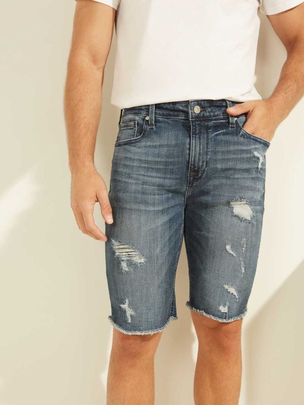 Blue Men's Guess Slim Denim Shorts Australia Sale | 432BKQCRH