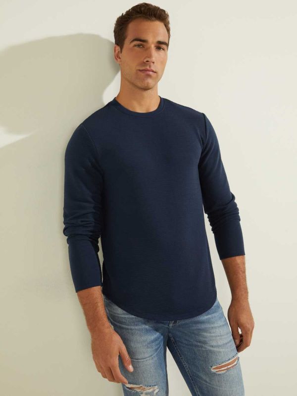 Blue Men's Guess Textured Jersey Crewneck Sweatshirt Australia Sale | 640KLUQNO