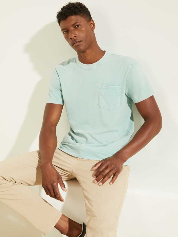 Blue Multicolor Men's Guess Sueded Jersey T-shirt Australia Sale | 682WQNYER