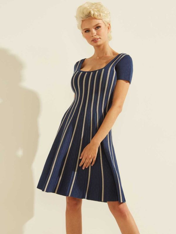 Blue Multicolor Women's Guess Leti Flare Dresses Australia Sale | 982PLZBEG
