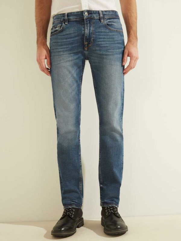 Blue Wash Men's Guess Slim Straight Jeans Australia Sale | 461HOMVDW