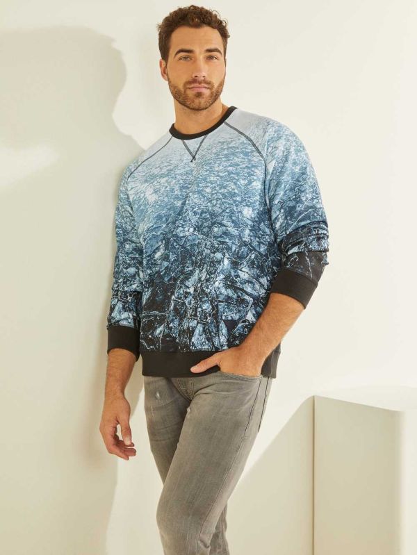 Blue White Men's Guess Eco Willis Sweatshirt Australia Sale | 078LUWCYH