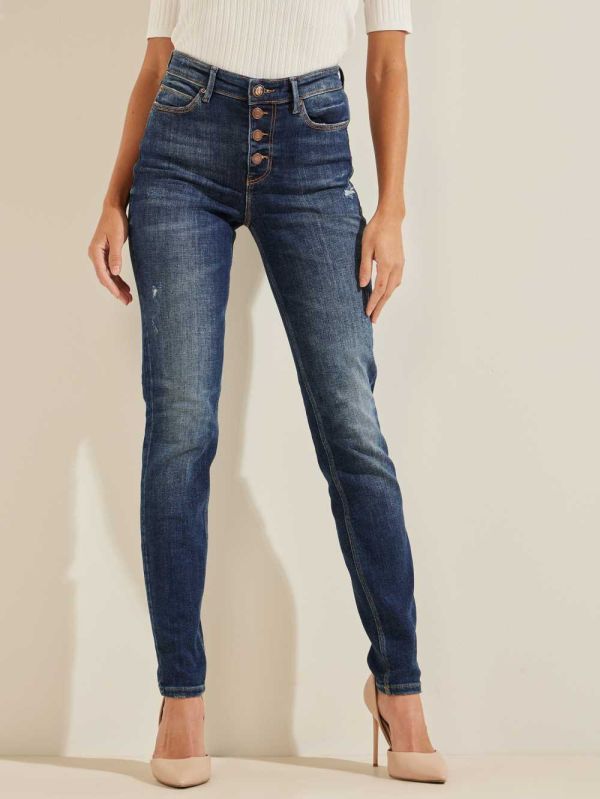 Blue Women's Guess Eco 1981 High-Rise Button Jeans Australia Sale | 602SMEJIF