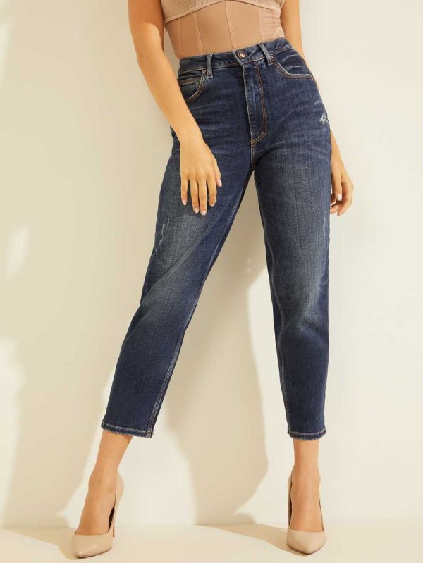 Blue Women's Guess Eco Super-High Rise Mom Jeans Australia Sale | 830LYVRQT