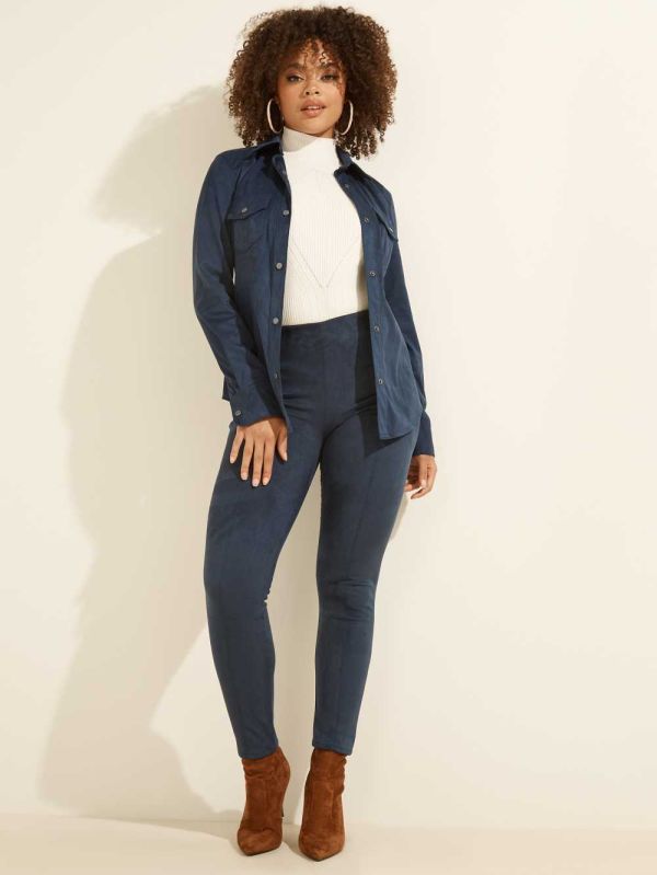 Blue Women's Guess Maya Faux-Suede Leggings Australia Sale | 076FUNPJR