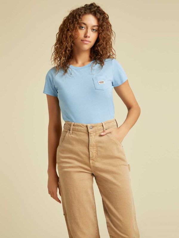 Blue Women's Guess Originals Pocket Baby T-shirt Australia Sale | 823BJMOFV