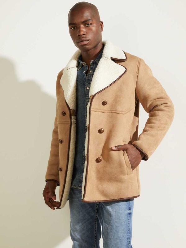 Brown Men's Guess Redford Sherpa-Lined Coats Australia Sale | 814JSQVYX