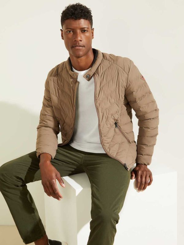 Brown Men's Guess Slim Fit Puffer Jackets Australia Sale | 361TXAQGD