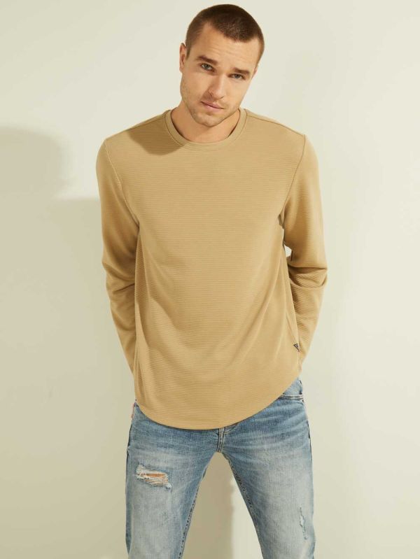 Brown Men's Guess Textured Jersey Crewneck Sweatshirt Australia Sale | 180PCFJXW