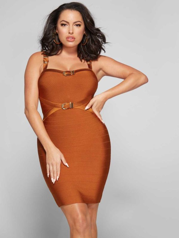 Brown Multicolor Women's Guess Azalea Bandage Dresses Australia Sale | 172GHAQJI
