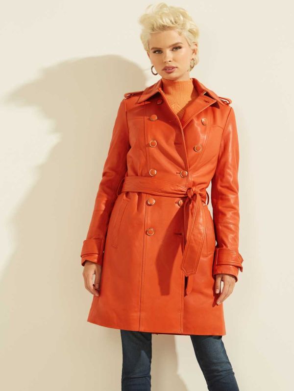 Brown Multicolor Women's Guess Felicia Leather Trench Coats Australia Sale | 750GLAVTF