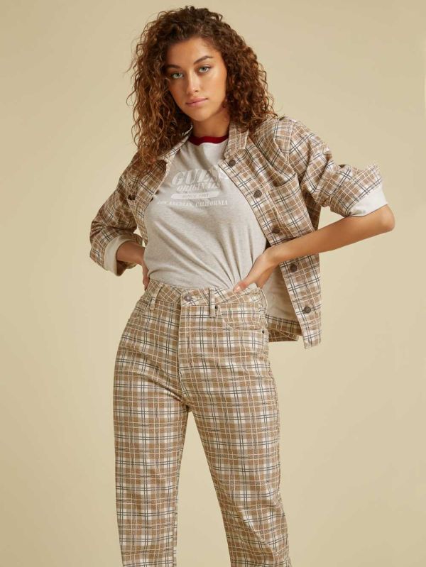 Brown Multicolor Women's Guess Originals Plaid Denim Jackets Australia Sale | 286HZNCUO