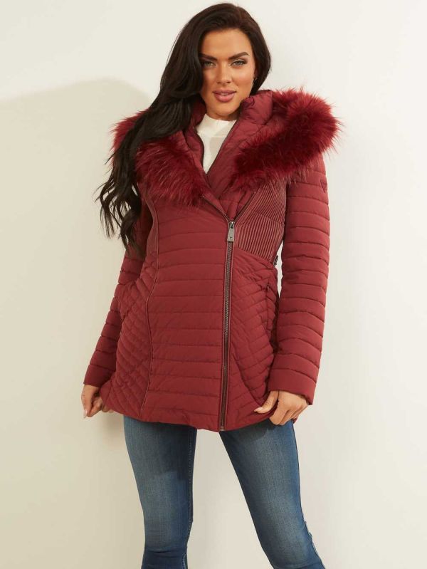 Burgundy Women's Guess Oxana Quilted Jackets Australia Sale | 857GYTXCL
