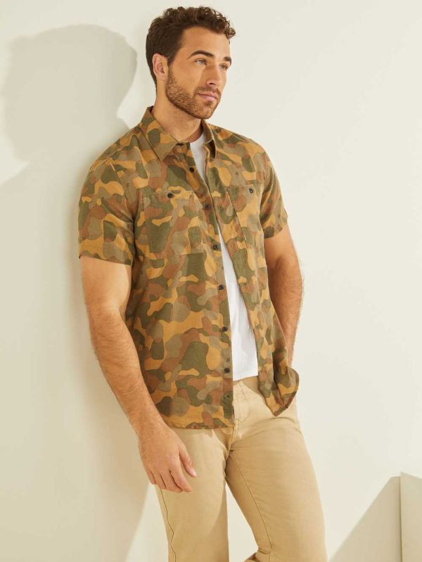 Camo Men's Guess Crafted Camo Shirts Australia Sale | 798YLJUCD
