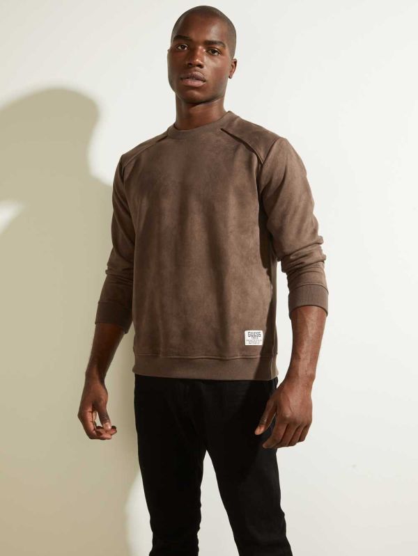 Chocolate Brown Men's Guess Newton Fleece Pullover Sweatshirt Australia Sale | 354UGCAZW