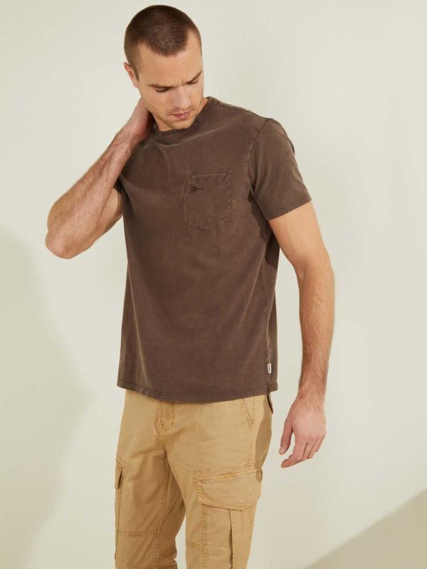 Chocolate Brown Multicolor Men's Guess Sueded Jersey T-shirt Australia Sale | 645INPMOE
