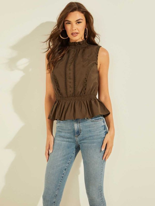 Coffee Multicolor Women's Guess Kora Top Tops Australia Sale | 762BPSWXG