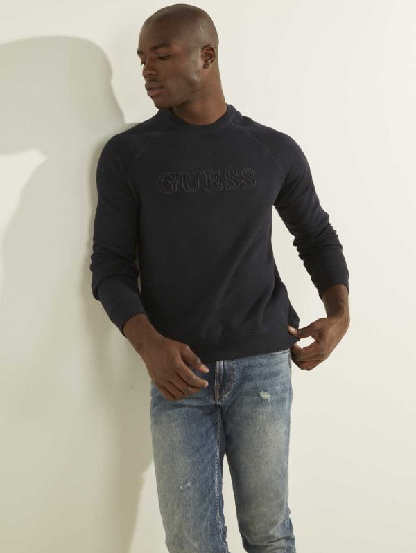 Dark Blue Men's Guess Aldwin Crewneck Sweatshirt Australia Sale | 792RAMZUL