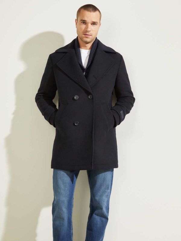 Dark Blue Men's Guess Military Wool-Blend Coats Australia Sale | 259AYVJHE