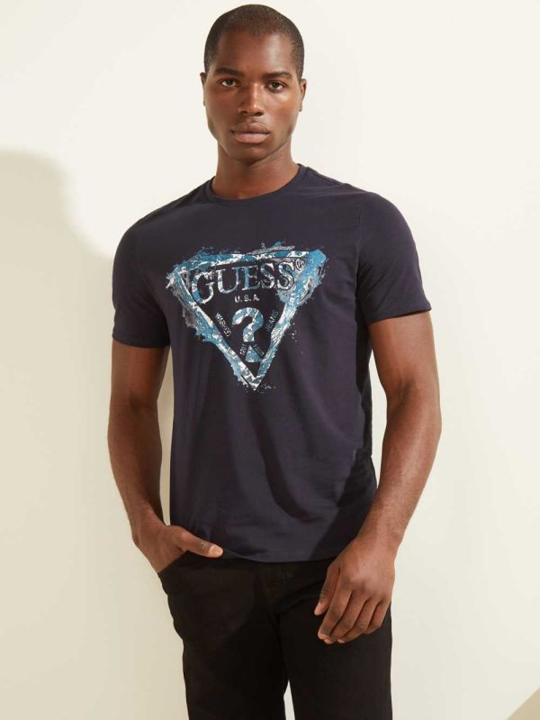 Dark Blue Men's Guess Splash T-shirt Australia Sale | 826EJIOZH