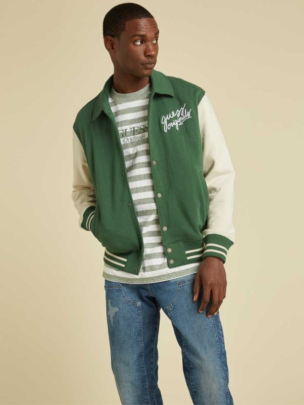 Dark Green Multicolor Men's Guess Originals Varsity Inspired Jackets Australia Sale | 685JQKSCL