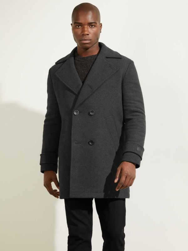 Dark Grey Men's Guess Military Wool-Blend Coats Australia Sale | 452YOTLXP