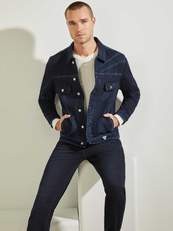 Deep Blue Men's Guess Lewis Denim Jackets Australia Sale | 341DRYGXC