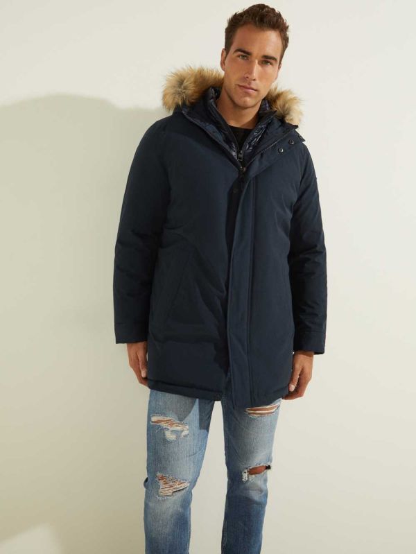Deep Multicolor Men's Guess Brian Faux-Fur Hooded Coats Australia Sale | 071LVTFYM