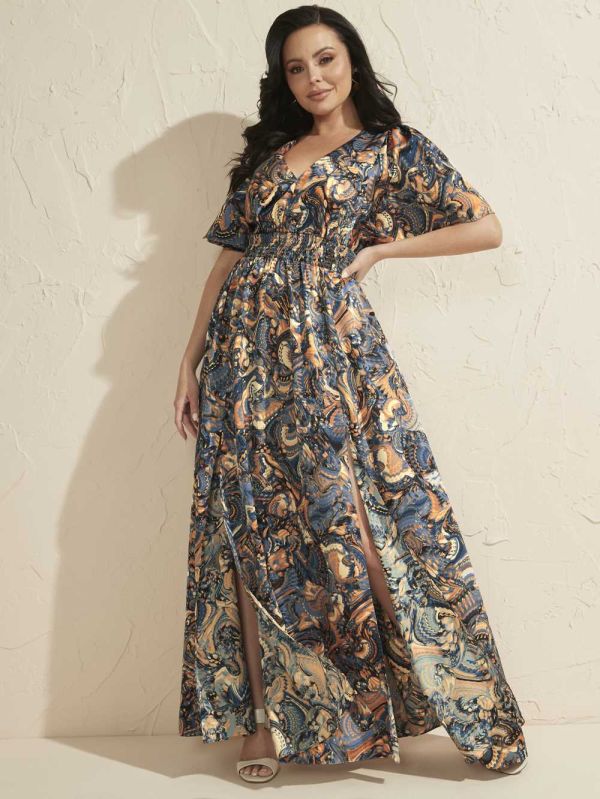 Flower Blue Women's Guess Slick Paisley Maxi Dresses Australia Sale | 478KMGSEP