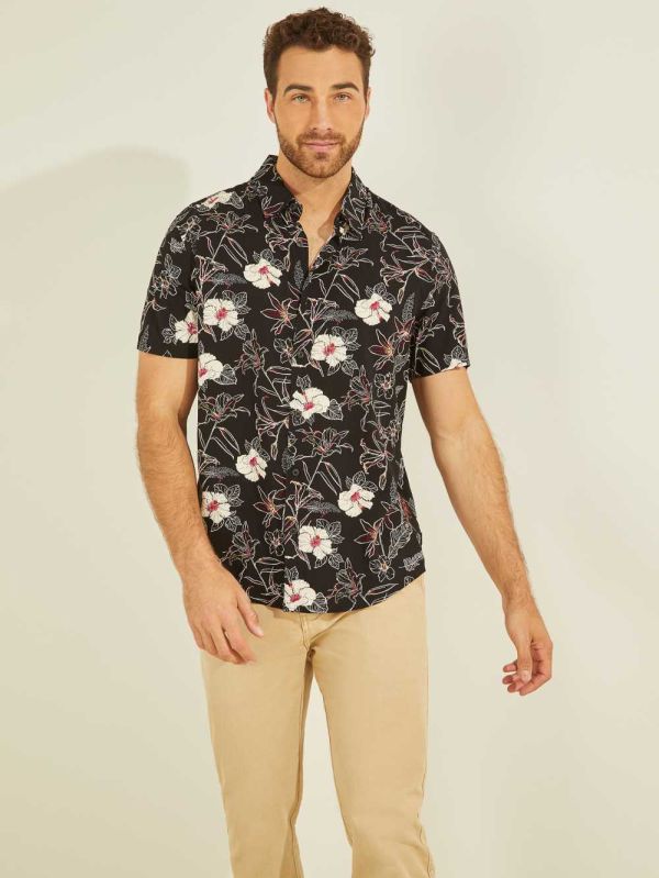 Flower Men's Guess Eco Rayon Westbury Shirts Australia Sale | 614HEWTUZ