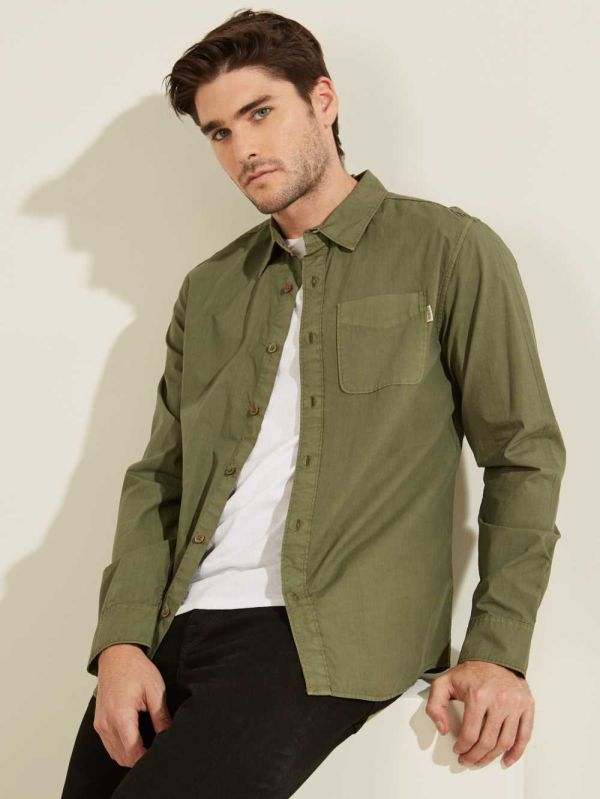 Green Multicolor Men's Guess Laguna Washed Shirts Australia Sale | 691QHLPZB