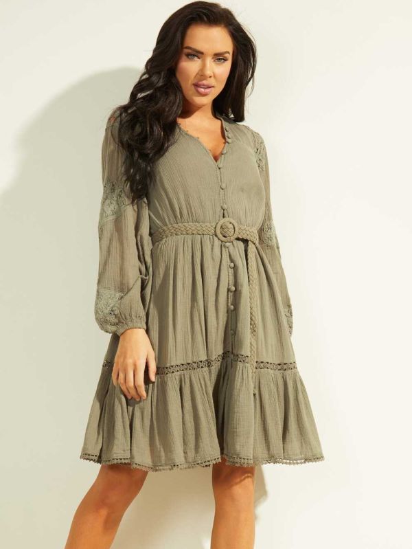 Green Multicolor Women's Guess Aritaed Gauze Dresses Australia Sale | 398DKZIQX