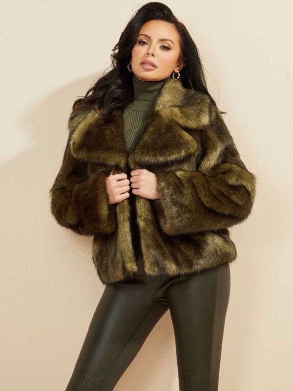 Green Multicolor Women's Guess Gwenda Faux-Fur Jackets Australia Sale | 170PUOVBY
