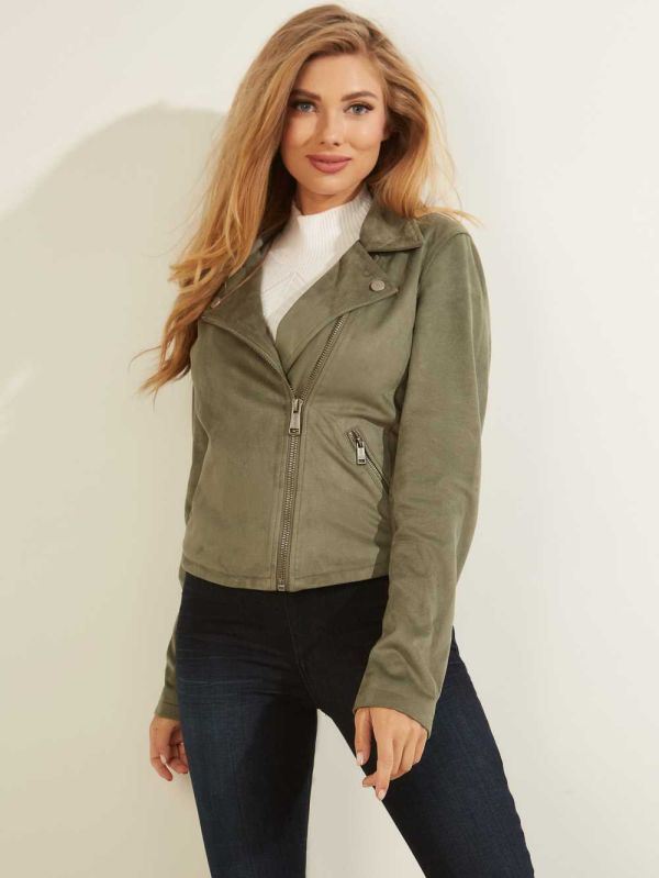 Green Women's Guess Adelaide Moto Jackets Australia Sale | 621ACFGYV