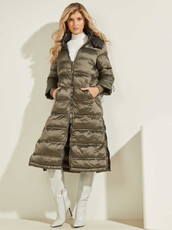 Green Women's Guess Brunella Long Puffer Jackets Australia Sale | 943FBOICS