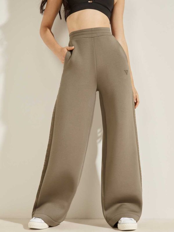 Green Women's Guess Eco Logo Tape Scuba Wide-Leg Pants Australia Sale | 396XGKTCM
