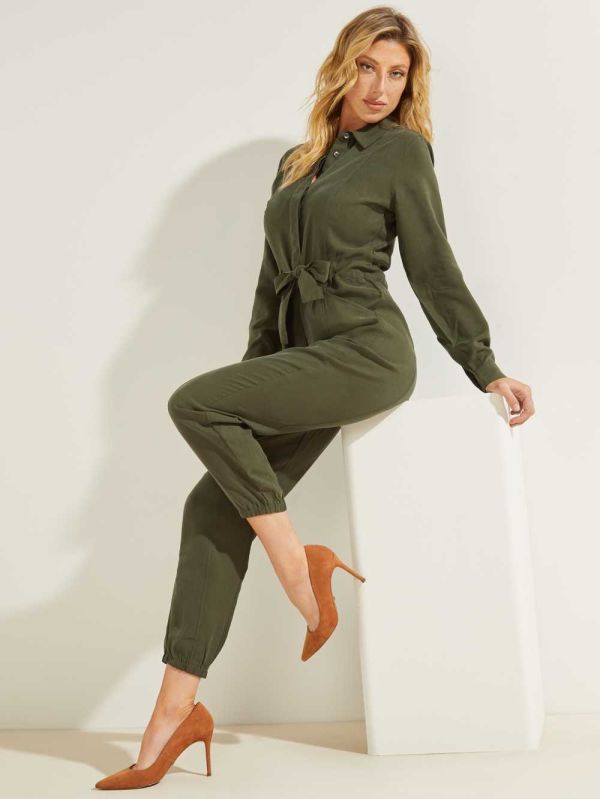 Green Women's Guess Neva Sandwashed Jumpsuit Australia Sale | 154YBLQVA